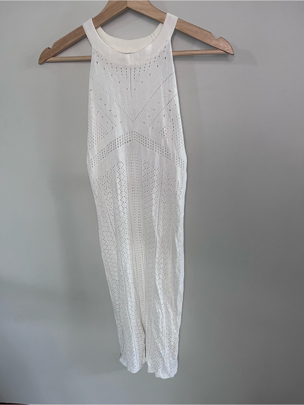 White Pointelle Knit Halter Neck Bodycon Mini‎ Dress Size Large Runs Small